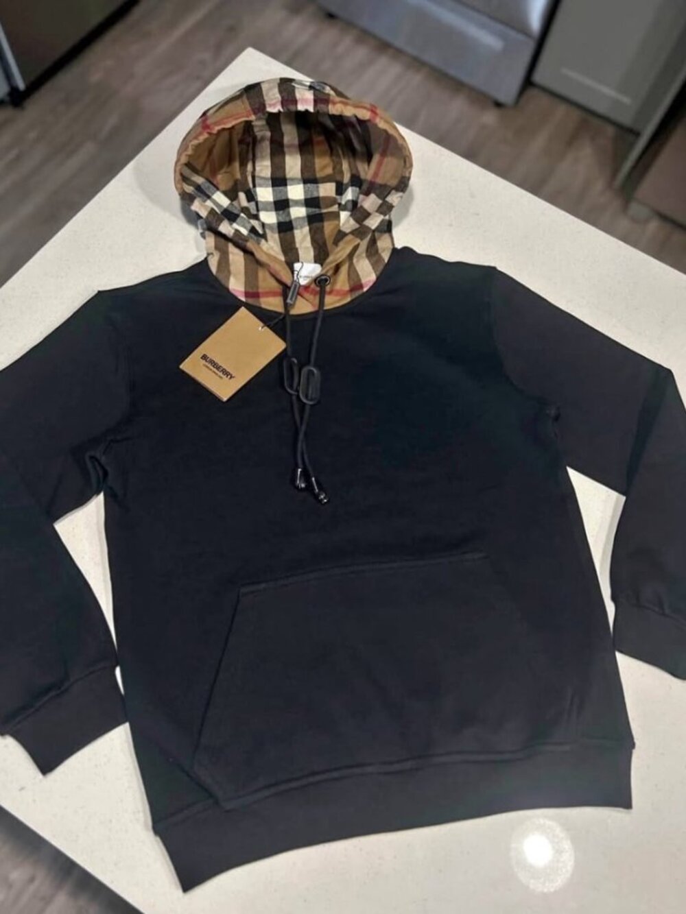 Burberry Check Hood Black Pullover Hoodie